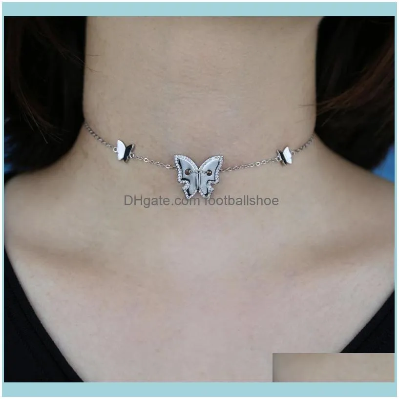 Exquisite Butterfly Sexy Pendant Necklace For Women Shiny Cubic Zirconia Jewelry Trendy Metal Gold Color Chains