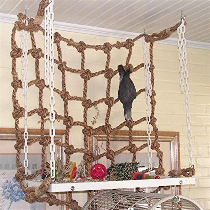 Andra fågelmaterial Net Climbing Hook Hammock Leksaker Toy Papegoja med rep Hängande Swing Chewing Stand Biting