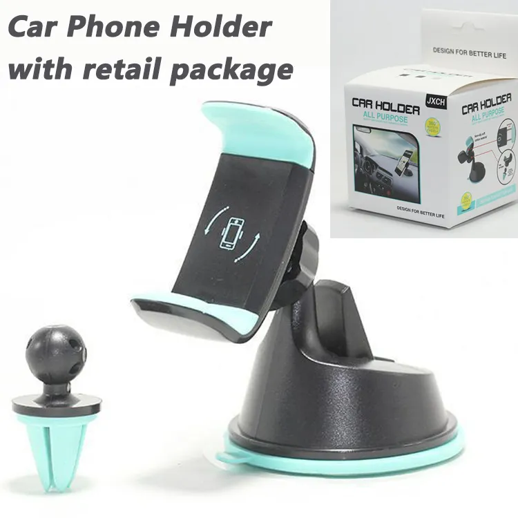 360 Degree New Universal Support Stand in Car accessory Phone Holder kickstand Air Vent and suction cup Mount For iPhone Samsung HUAWEI with retail package