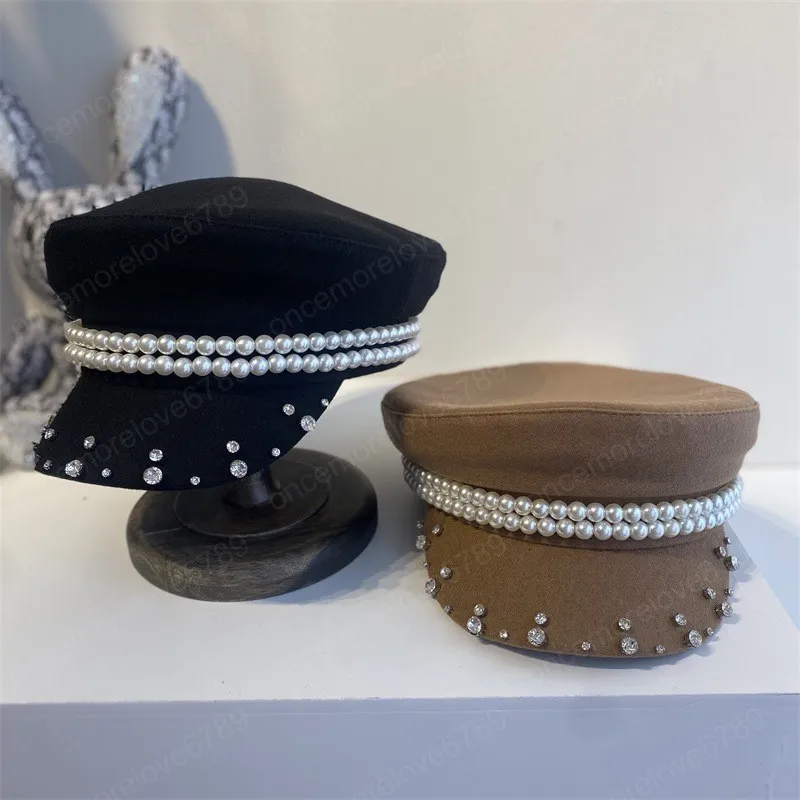 ビッグダイヤモンドラインストーン装飾真珠のリボンベレー帽帽子の女性アウトドアハット女性のバイザーキャップ