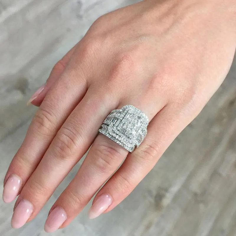 Trouwringen Charm Vrouwelijke Witte Kristal Stenen Ring Set Luxe Grote Zilveren Kleur Voor Vrouwen Vintage Bruids Vierkante Engagement