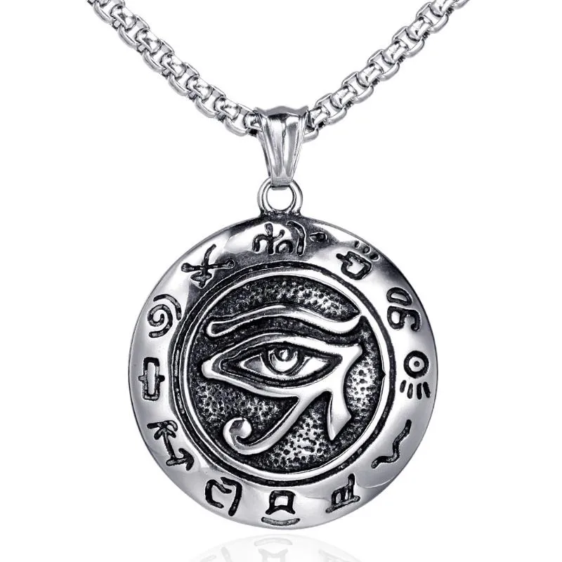 Pendentif Colliers Vintage Collier en acier inoxydable Oeil d'Horus Hommes Punk Égyptien Rune Amulette Chaînes En Argent Bijoux