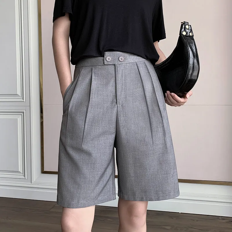 Sommarlös Casual Straight Ytter Wear High-Waisted Hong Kong-Style Suit Five Points Thinner Wide-Ben Shorts Women 210429