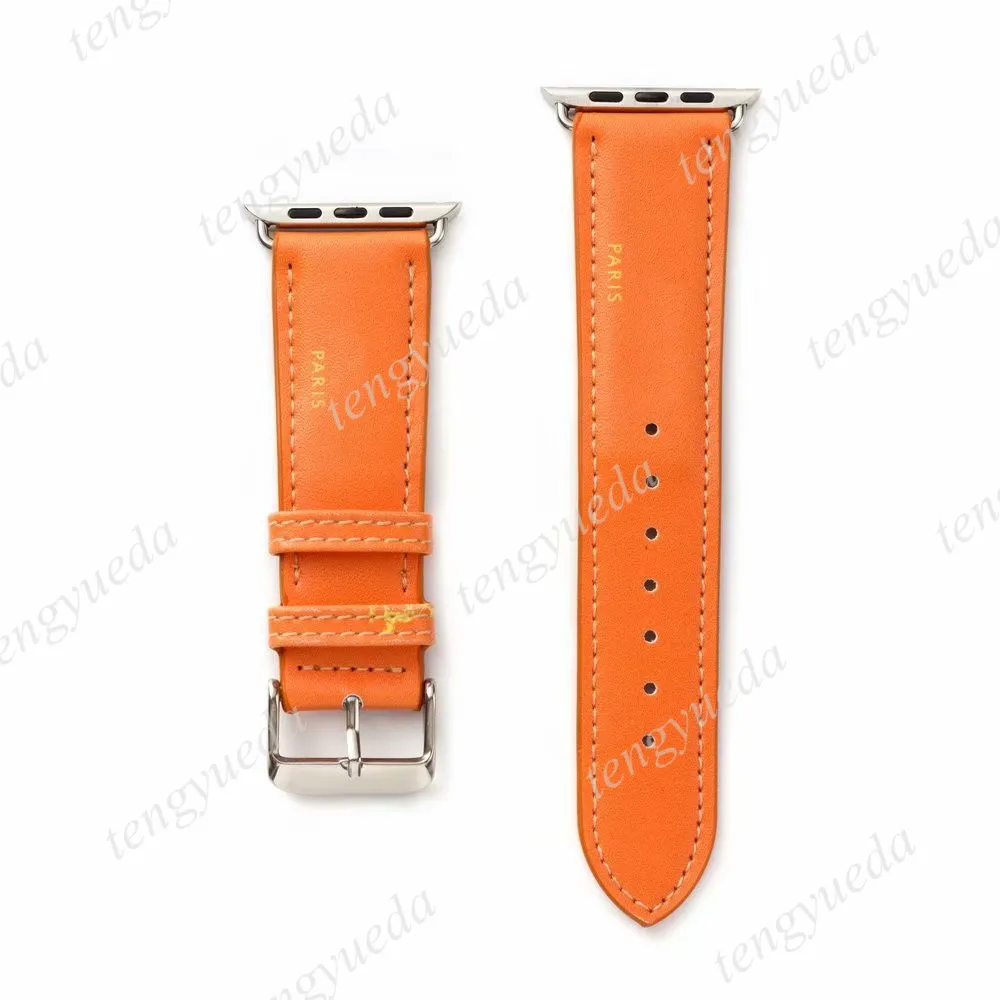 Classic Orange Fashion Designer Watch Straps 38mm 40mm 41mm 42mm 44mm 45mm for Watches Series 1 2 3 4 5 6 Top Quality Leather Smart Bands Deluxe Wristband Watchbands