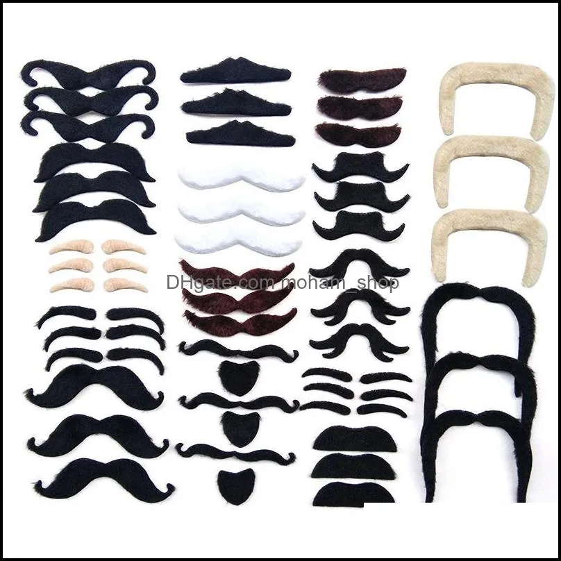 party Decoration 48Pcs Funny Costume Pirate Mustache Cosplay Fake Moustache Beard For Kids Adt Hal