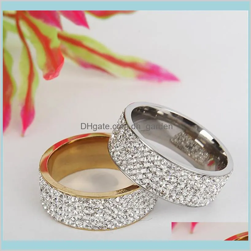 fashion stainless steel ring 5 rows gold color crystal ring wedding rings for women men jelwery accessories