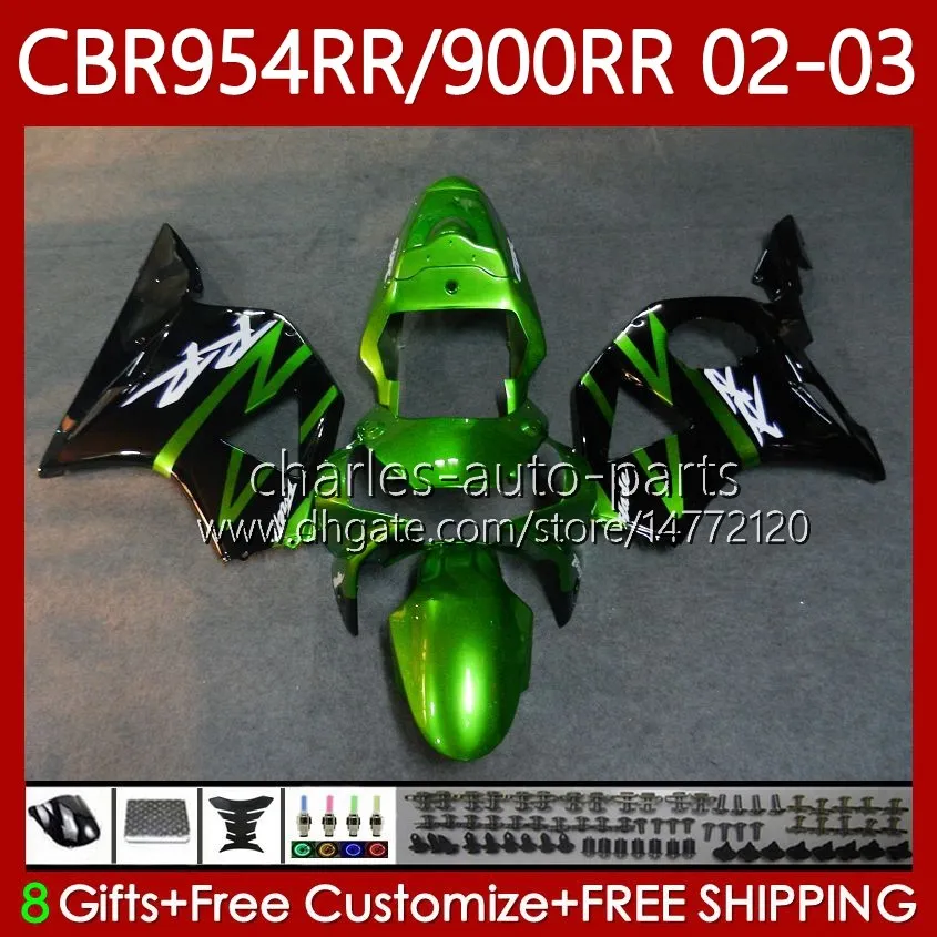 Кузов для Honda CBR900RR CBR954RR CBR900 CBR954 RR Body 61No.155 CBR 900 954 CC RR 954CC 2002 2003 CBR 954RR 900RR Green Black 02 03 CBR954-RR 2002-2003 Комплект