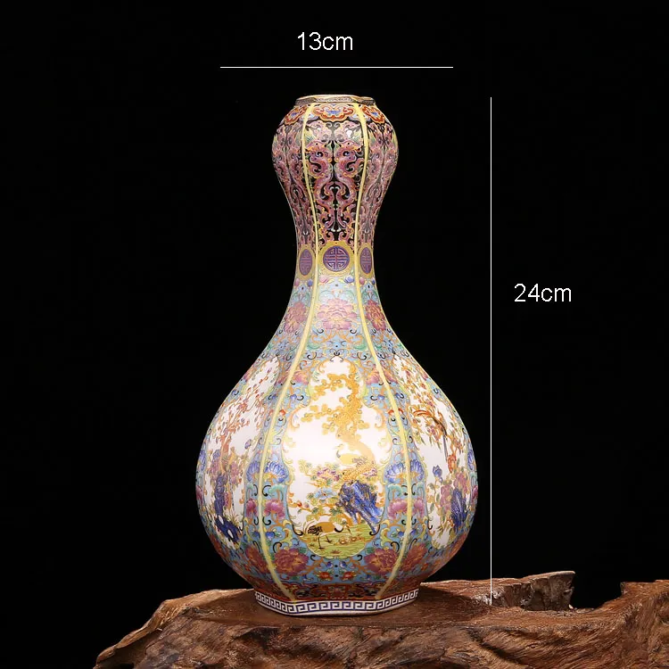Jingdezhen Antique Ceramic Email Vase Square Vasen Blumen und Vögel Muster Ancient Ming und Qing Porzellan