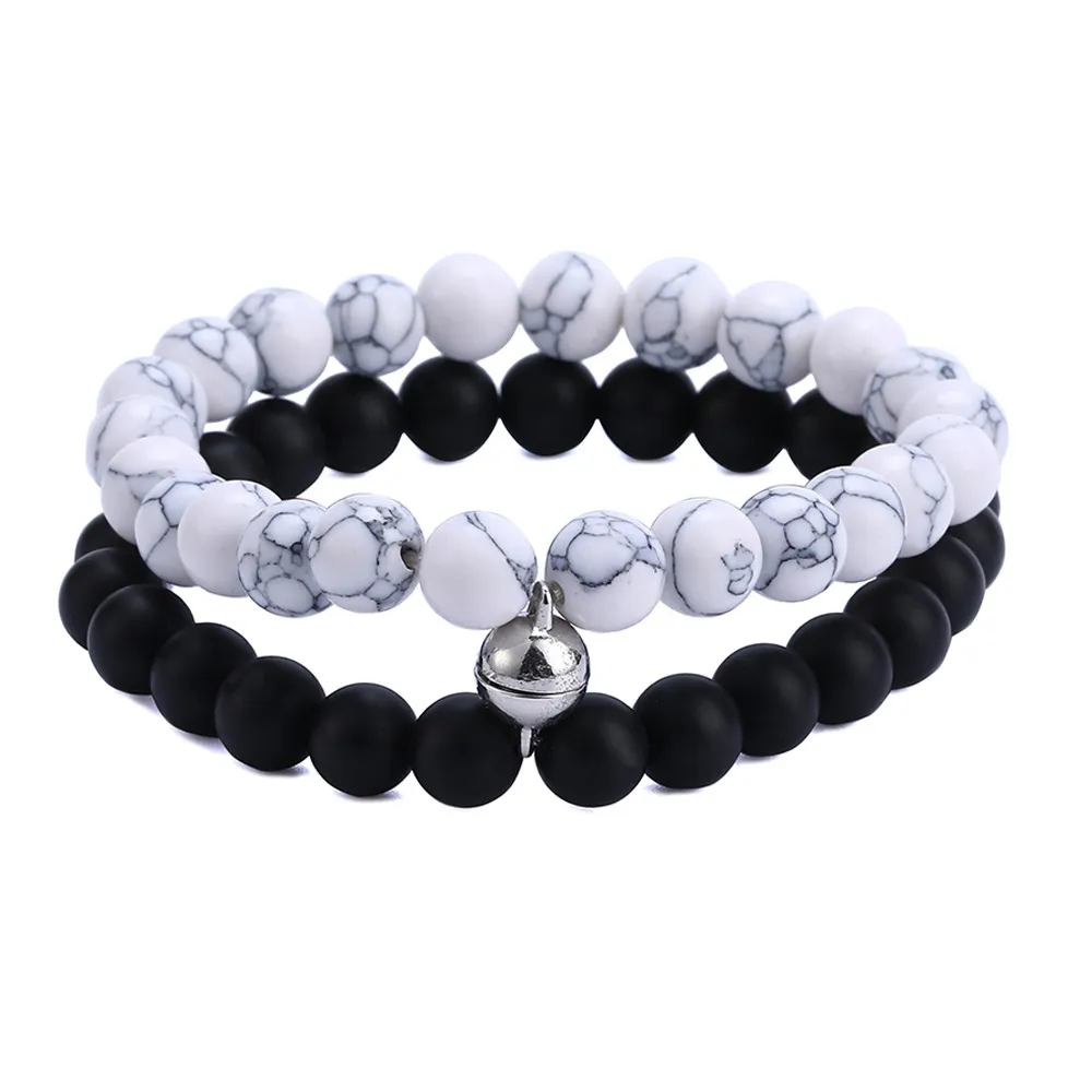 Bracelet amitié en corde tressé magnétique forme cœur 1 paire