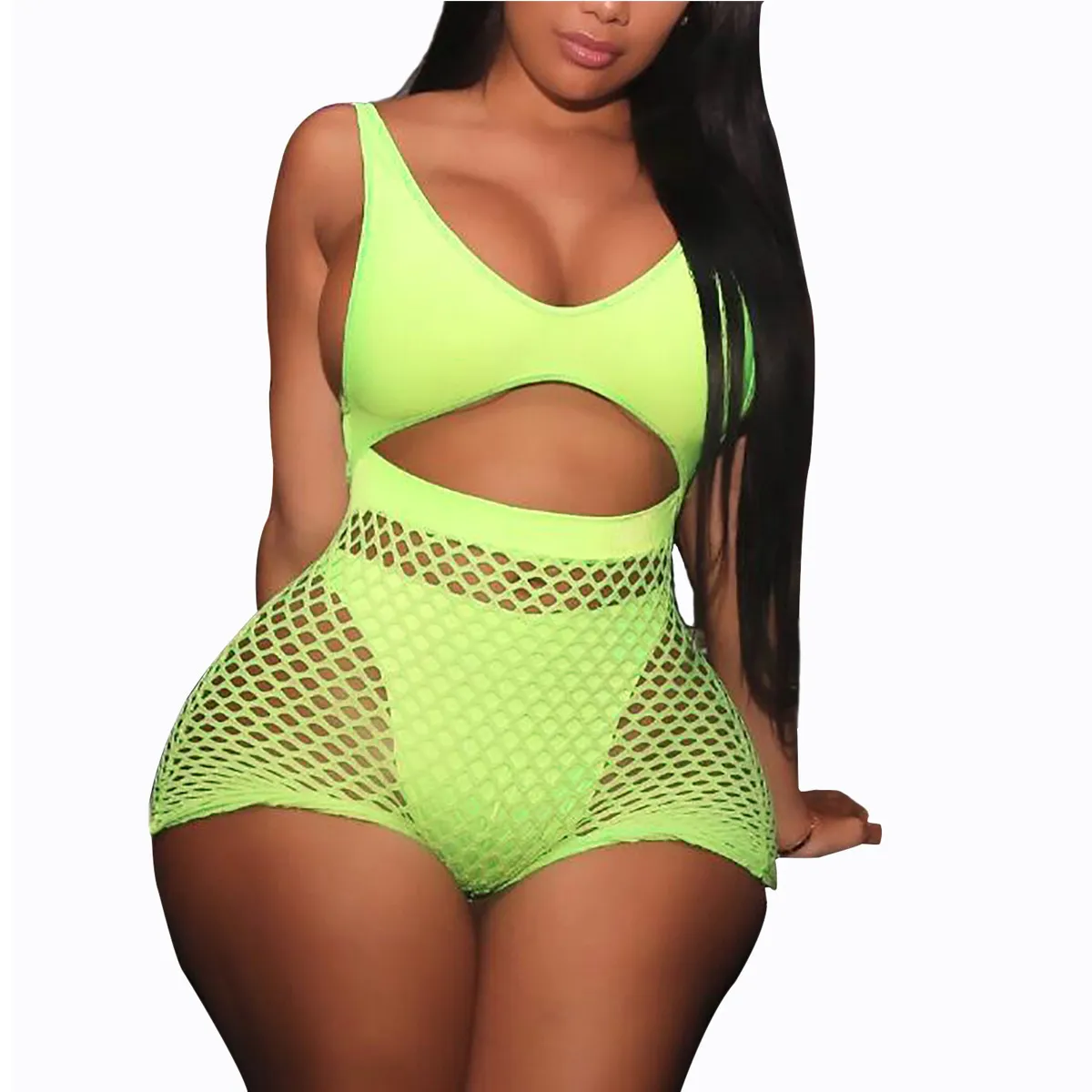 Visnet mesh neon badpak twee stukken badmode hoge getailleerde Monokini tanga zwemmen pak voor vrouwen strandkleding strijkzwempak y19052702