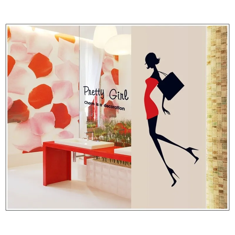 Fashion Beautiful Wall Stickers Removable vinyl Showcase Shop Glass Home Decoration Wallpaper Free 210420