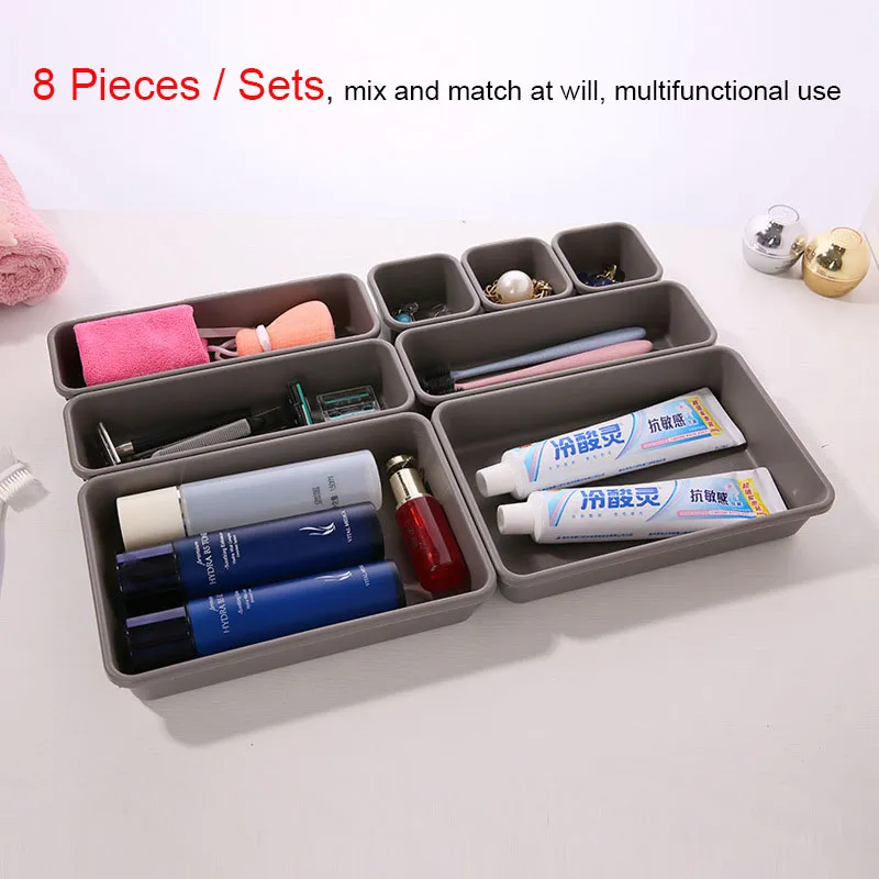 8 PCS/Set Combined Home Storage Boxes DIY Divider Drawer Closet Organizer Interior Organizador For Cosmetics Toiletries Jewelry