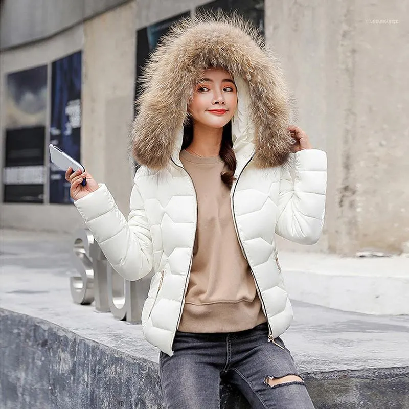 Kvinnors Down Parkas Casual Slim Fit Short Coat Fluffy Faux Fur Zipper Hooded Jacket Outwear1