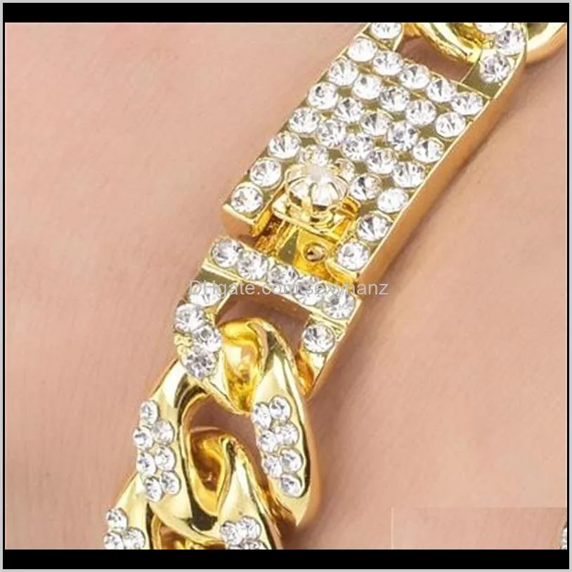 men`s bracelet hip hop  cuban link gold silver color iced out paved rhinestones male wristband street jewelry 106 u2