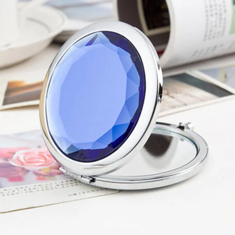 Crystal Metal Little Mirrors Portable Pocket Mini Cosmetic Mirror Round Women Cosmetics Clamshell Looking Glass BH5234 TYJ