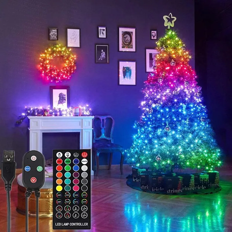 Cuerdas Smart LED String Lights Aplicación Control inteligente Navidad Fairy Garland trabaja con Alexa Google Sync 20m Decoración del hogar