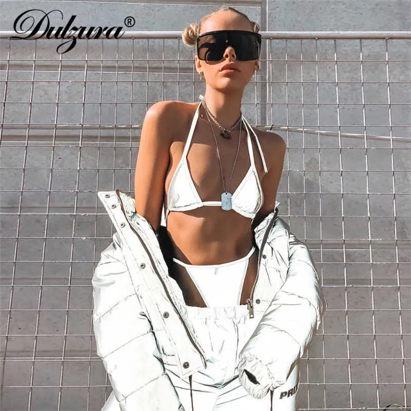 Dulzura Flash Réfléchissant Bralette Crop Débardeur Sexy Femmes Streetwear Sangle Réglable Camis Costume T-back Night Club Mode Q190522