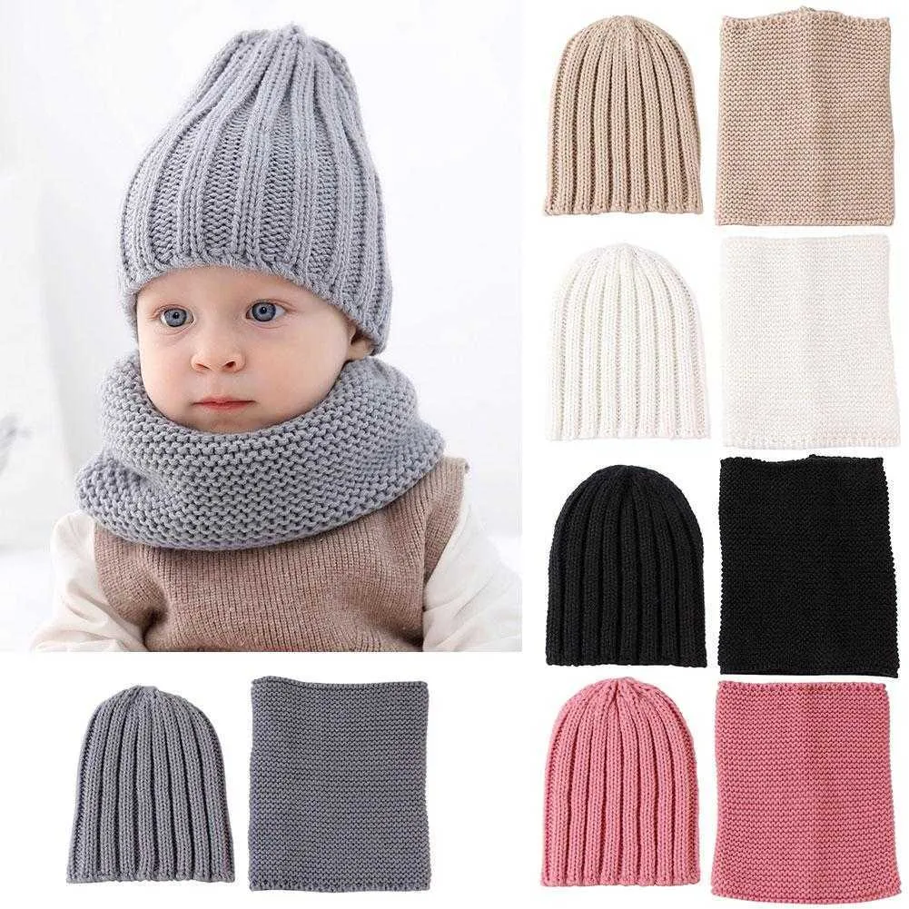 Lovely Cute Soft Baby Kids Boy Girl Yarn Knitted Winter Warm Beanie Cap Hat Scarf Spring Neck Collar Beanies Sets