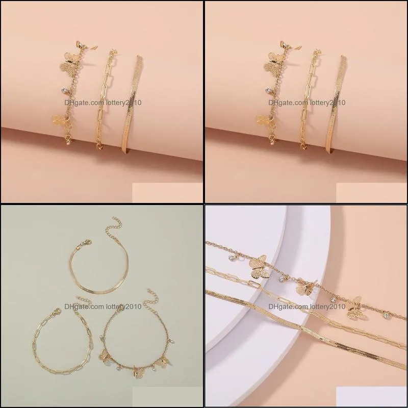 Link, Chain Minimalist Metal Bracelets Set For Women Boho Simple Gold Color Butterfly Pendant Charm Bangles Fashion Jewelry