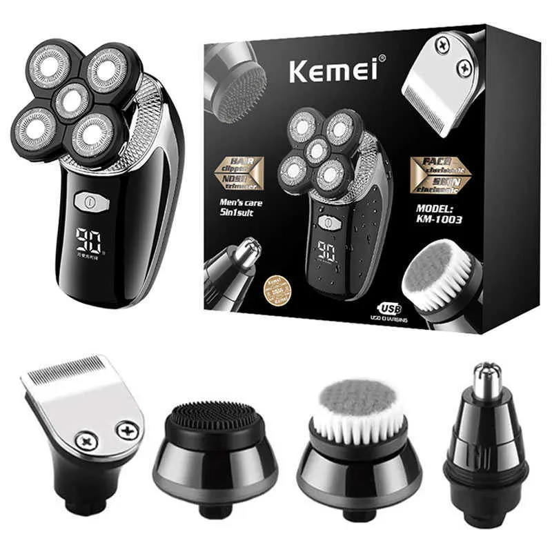 5in1 Islak / Kuru Tıraş Makinesi Profesyonel Tıraş Makinesi Şarj Edilebilir Elektrikli Razor Erkekler Için Saç / Burun / Sakal / Yüz Bakım Kiti P0817