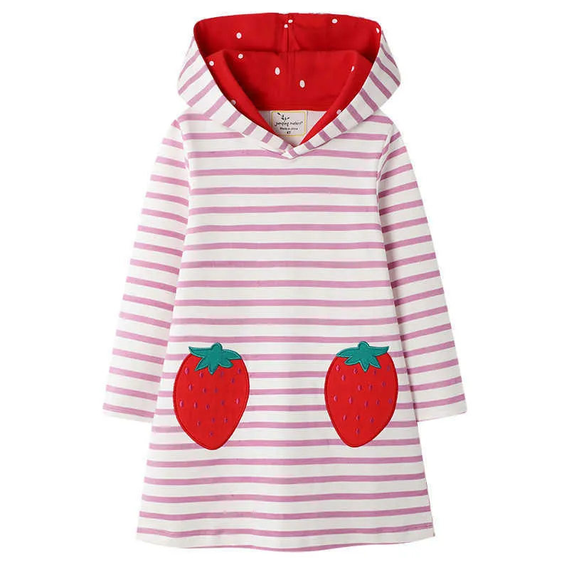 Saut Mètres Fraise Filles Sweats À Capuche Robe pour Enfants À Manches Longues Vêtements Automne Enfants Coton À Capuche 210529