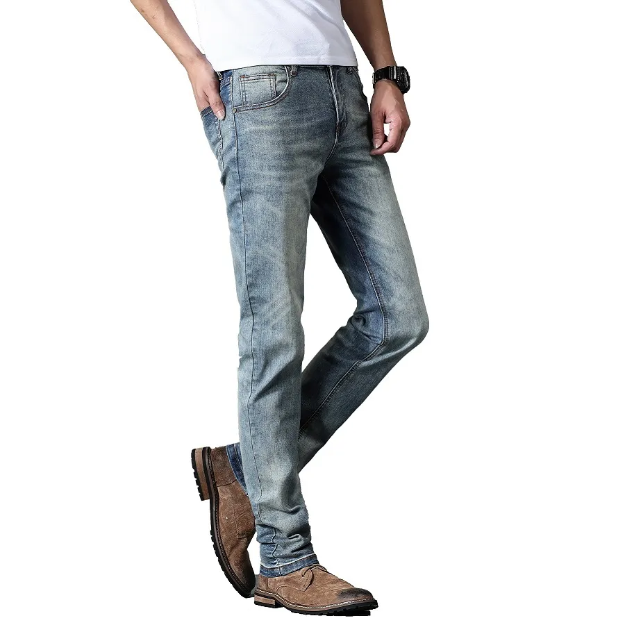 Cowboy Men Trousers Men's Stretch Jeans Male Casual Regular Fit Straight Retro Denim Pant Classic Fashion Clothes Grey Blue 210518