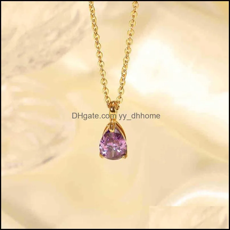 Listedcubic Zirconia 12 Month Birthstone Pendant Necklace Waterdrop Cz Aaa Zircon Jewelry Pvd Gold Stainless Steel for Gift