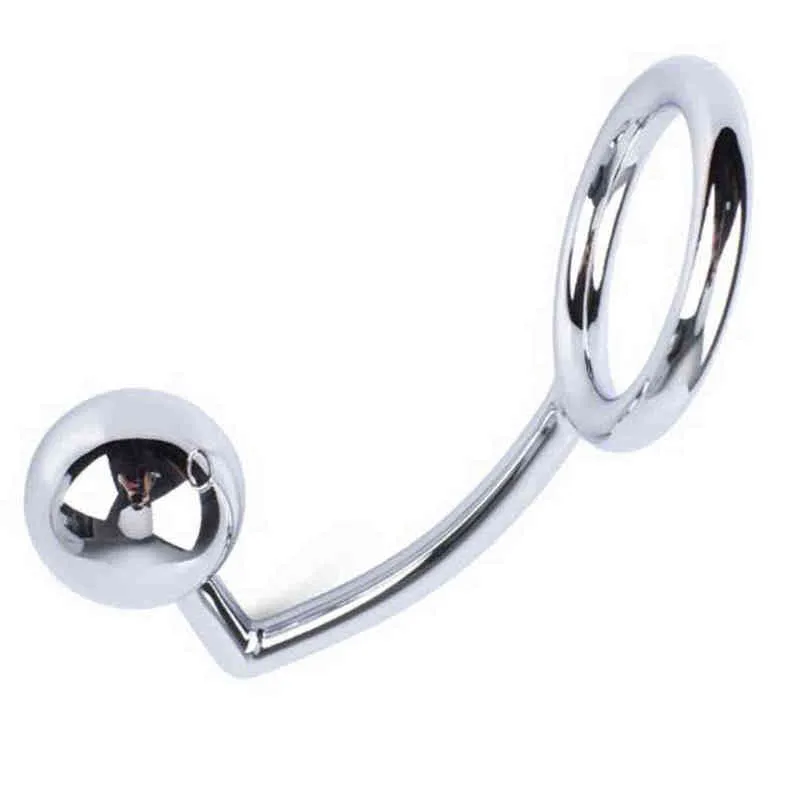 Nxy sexo anal brinquedos fbhsecl 40/45 / 50mm gancho de metal com anel de pênis para plugue masculino chastity lock fetiche galo brinquedos homens 1202