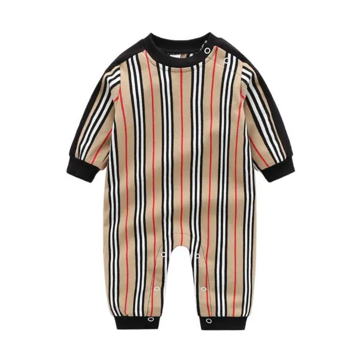 Söta randiga babybyxor Spädbarn Pojkar Flickor Långärmade Jumpsuits Vår Höst Småbarn Nyfödda Onesies Barn Romper Kläder 0-24 månader