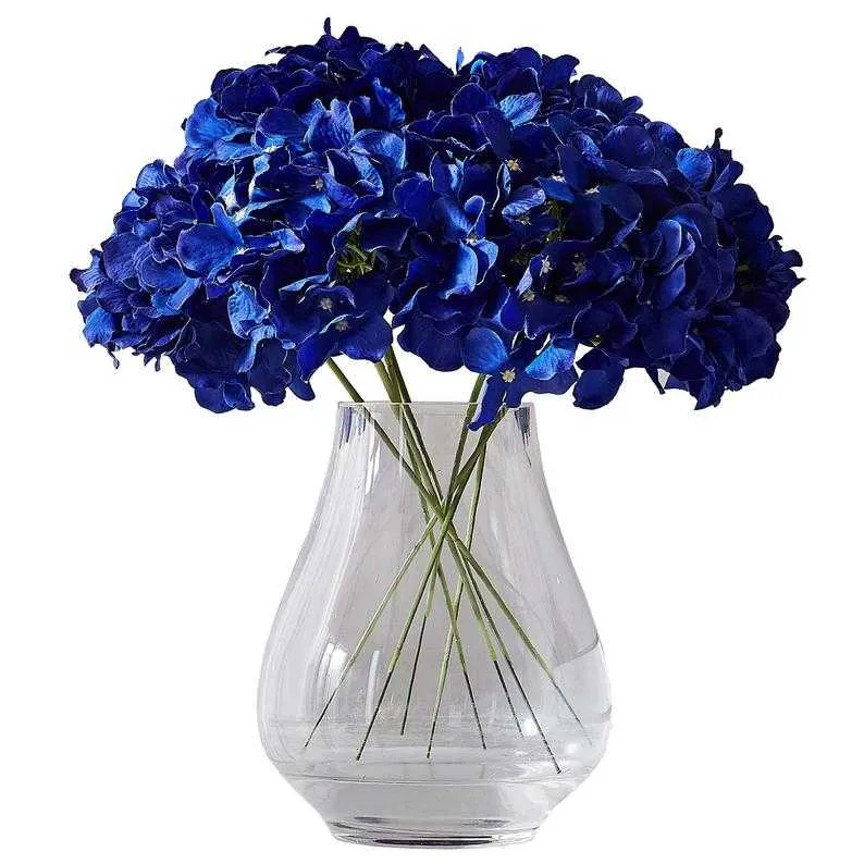 Guirnaldas de flores decorativas 10 piezas cabeza de hortensia artificial azul real flor de seda al por mayor para decoraciones de centros de mesa de ceremonia de boda