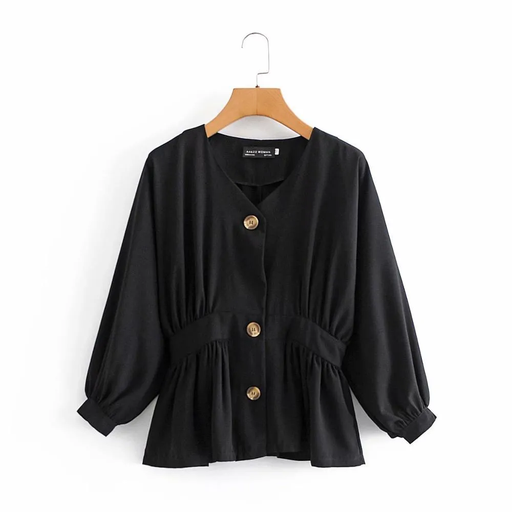 Donna Black Semplicity Loose Draw Back Jacket Donna Monopetto Risvolto maniche lunghe Cappotto Chic Top 210520