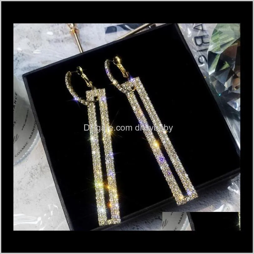 european and american exaggerated diamond-studded rectangular earrings korean personality earrings long full diamond earrings