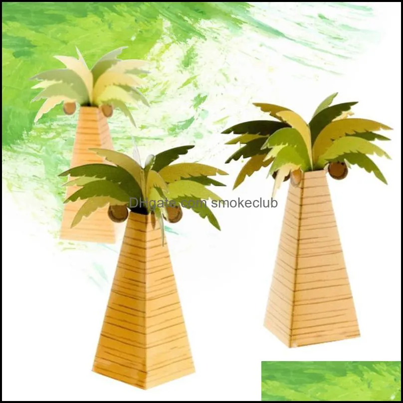 Gift Wrap 24pcs Palm Tree Candy Box Coconut Wrapper Wedding Party Favor Baby Shower Birthday Bag Wrapping Supplie