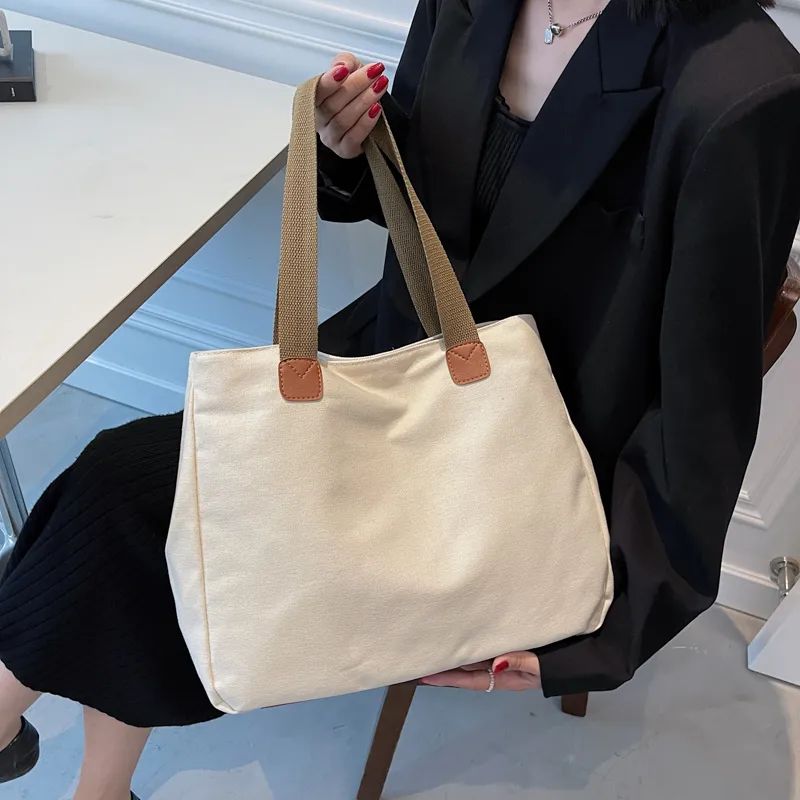 Womens Large Capacity Canvas Tote Bag Supermarket Shopping Practical Handbag Affordable Woman Shoulder Bag