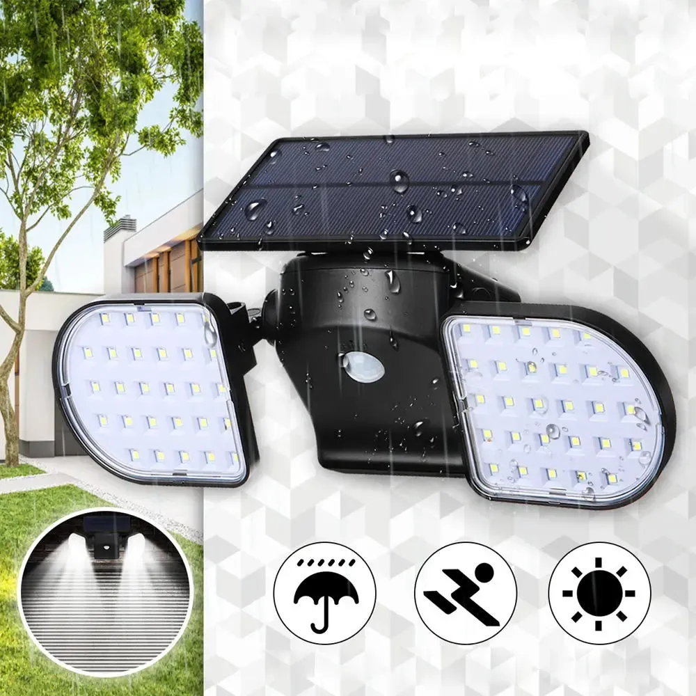 56 LED Güneş Çift Kafa Hareket Sensörü Işık Açık Bahçe Ayarlanabilir Spot Işık