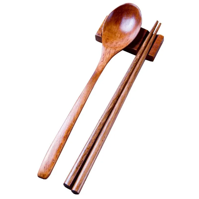 Chopsticks Creative Japanese Spoon Set Drewniane dwukierkowe prezent przenośne tableware