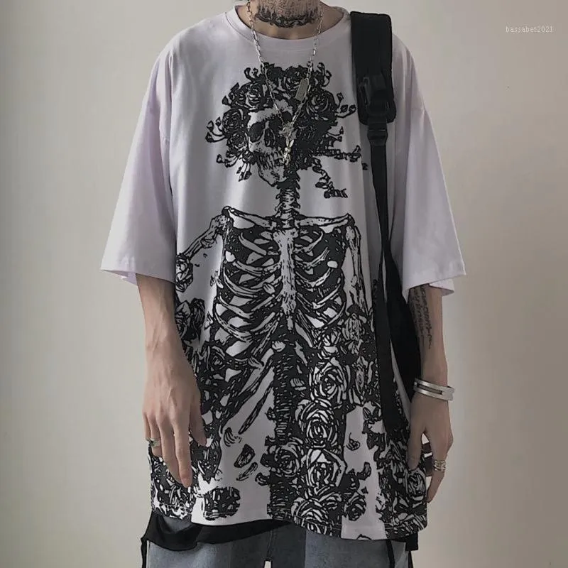 Damska koszulka E-Girl Szkielet Druku Drukowane Kobiety Lato Z Krótkim Rękawem Luźne Tees Casual Harajuku Hip Hop Punk Style Gothic Odzież