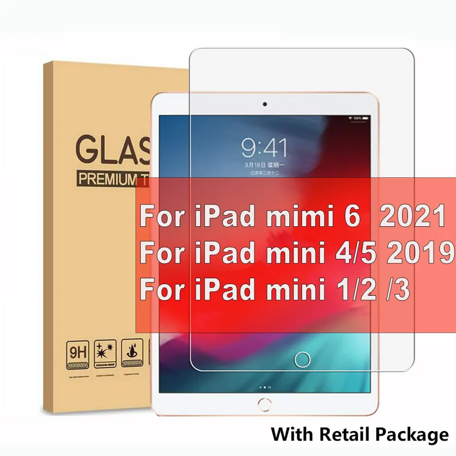 Härdad glasskärmsskydd för iPad mini 6 8,3 tum 2021 mini6 mini1 mini2 mini3 mini4 mini5 2019 med hård detaljhandelspaket