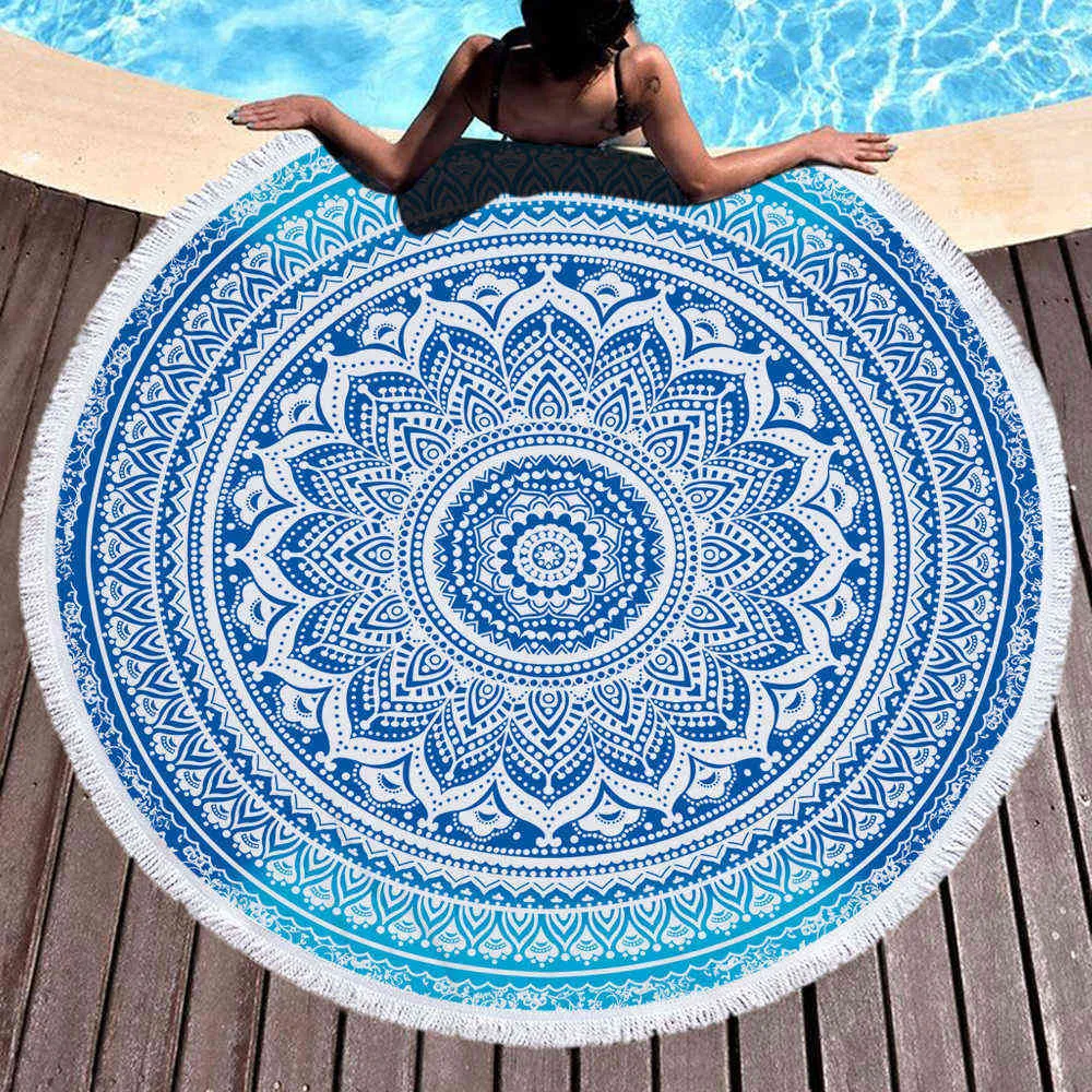 Playa Ocio Resort Creativo Natación Toalla Microfibra Redonda Mandala Yoga Mat Adulto Baño grande 150 cm 210728