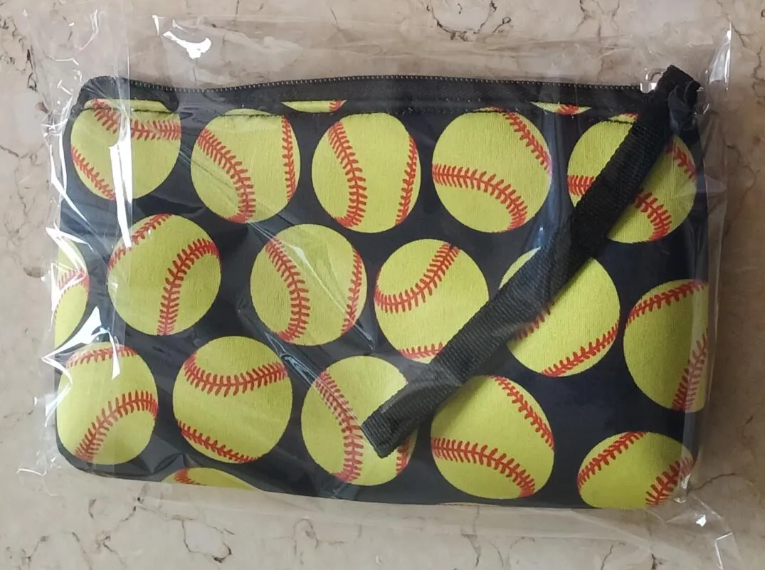 Neoprene Saco Cosmético Sacos De Maquiagem Impermeável Baseball Xadrez Print Bolsa Totes Viagem Hospedeiros Portátil Armazenamento Coin Bolsa