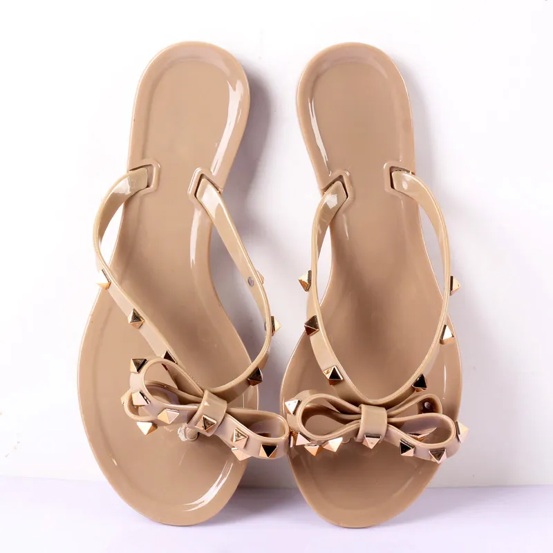 Fashion Woman Flip Flops Summer Sho Cool Beach Rivets Big Bow Flat Sandals Brand Jelly Sho Girls Size 36-41