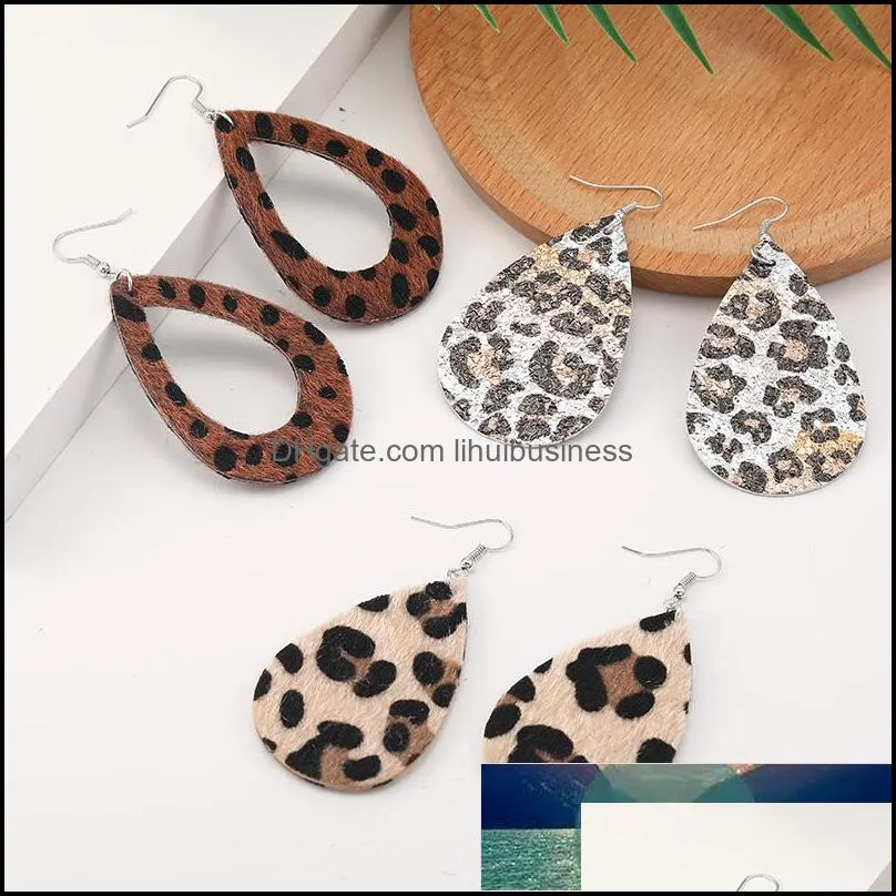 Unique Exaggerant Horse Hair Leopard PU Faux Leather Earrings Fashion Hollow Teardrop Drop Dangle Earrings for Women Jewelry