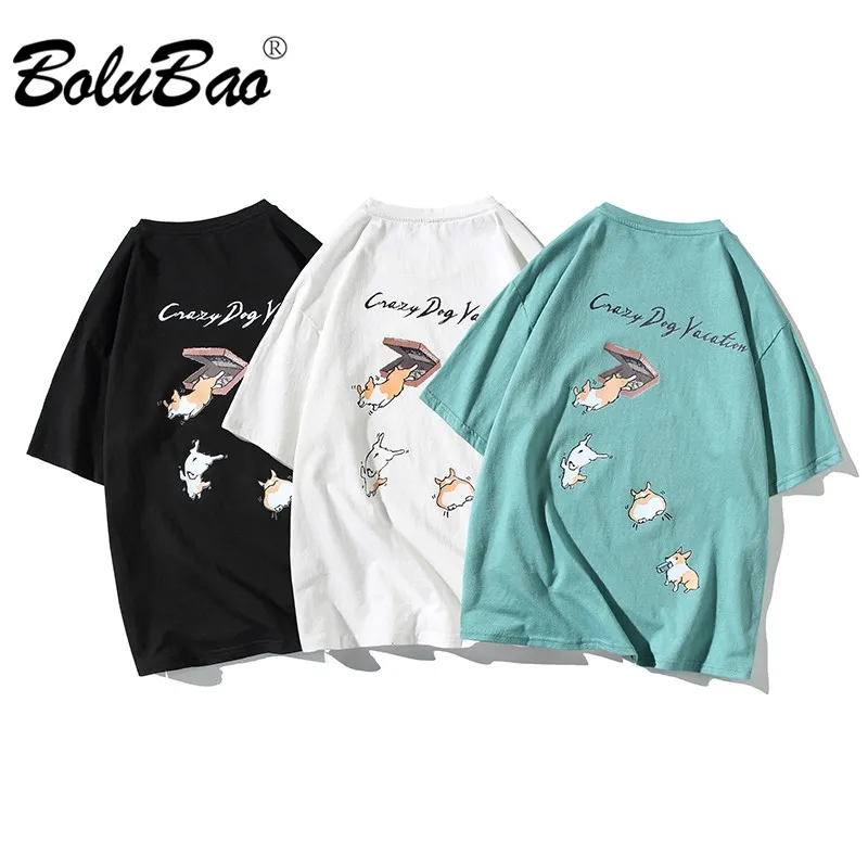 BOLUBAO Hommes Hip Hop T-shirt Streetwear Japonais Harajuku Funny Dog T-shirt Été À Manches Courtes Tops T-shirts Imprimer T-shirts 210518