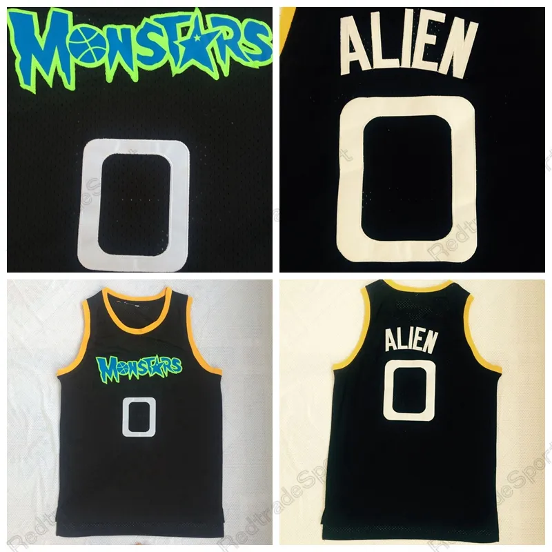 Erkek Uzay Jam # 0 Alien Monstars Tune Kadro Basketbol Formaları Moive Siyah Dikişli Gömlek S-XXL