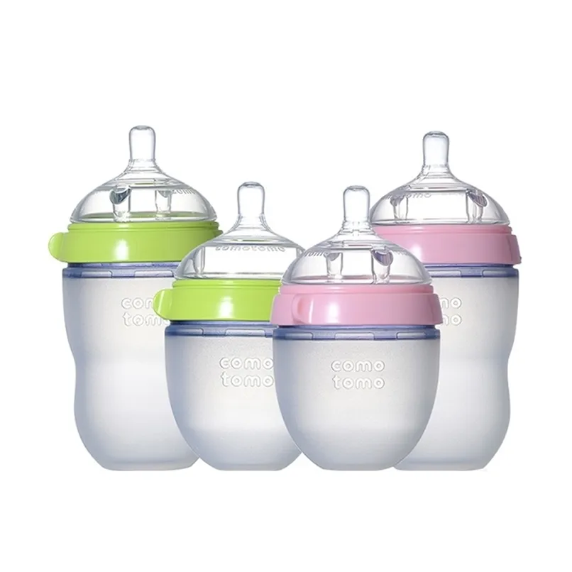 Silikonowa butelka dla niemowląt Green / Pink 5 OZ i 8 OZ 2 Paczka darmowa butelka (bonus łyżki) dzieci 211023