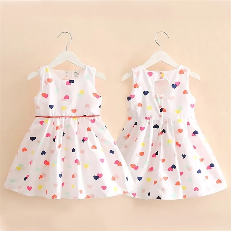 Summer 3 4 6 8-12 Years Heart Shape Backless Love Print Sunny Princess Dance Ballet Pageant Teenage Kids Party Dress Girls 210701