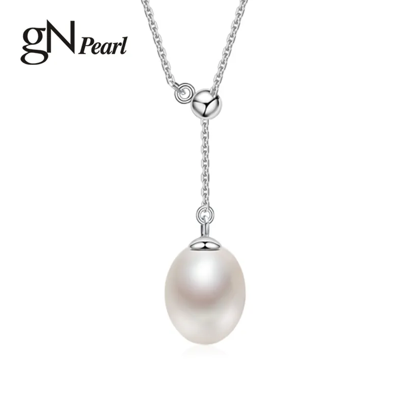 GN Pearl Drop Natural Freshwater Pendants Minimalistisk Halsband Choker 925 Sterling Silver Justerble Chain 8-9mm GN 210721
