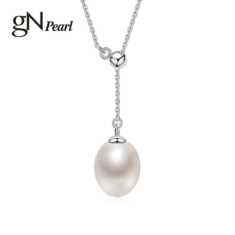 GN Pearl Drop Natuurlijke Zoetwater Hangers Minimalistische Ketting Choker 925 Sterling Zilver Verstelbare Ketting 8-9mm GN 210721