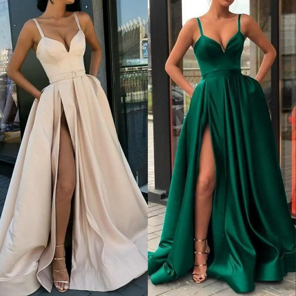 High Split Abendkleider 2021 mit Dubai Naher Osten Formale Kleider Party Prom Kleid Spaghetti-trägern Plus Größe Vestidos De festa Kleid