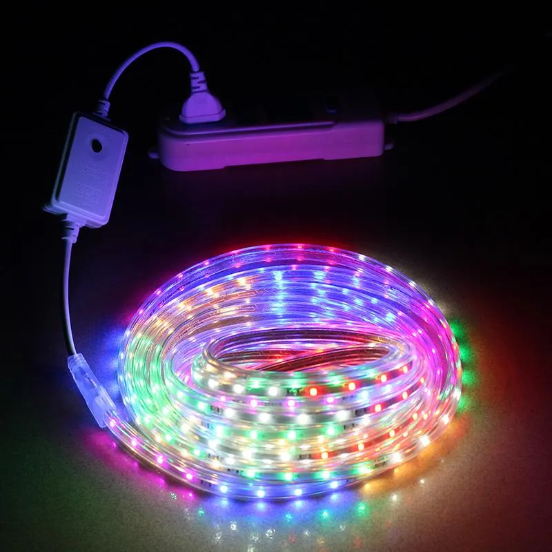 Streifen Wasserdicht SMD2835 LED-Lichtleiste 220 V 48 LEDS/M Flexible 1 m 2 m RGB-Mehrfarbenband für den Außenbereich IP67-Lampe mit EU-PluLED